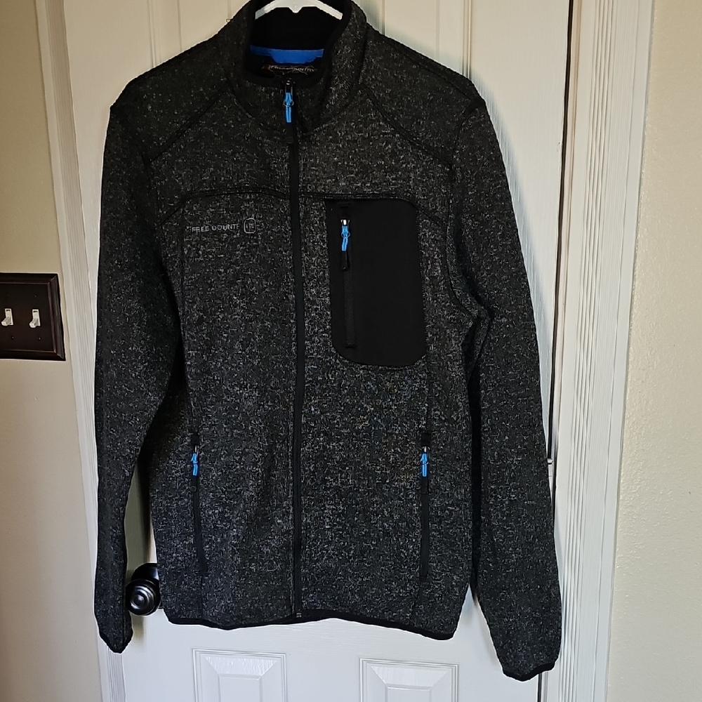 Men's Dark Gray Zip-Up Jacket with Blue Accents